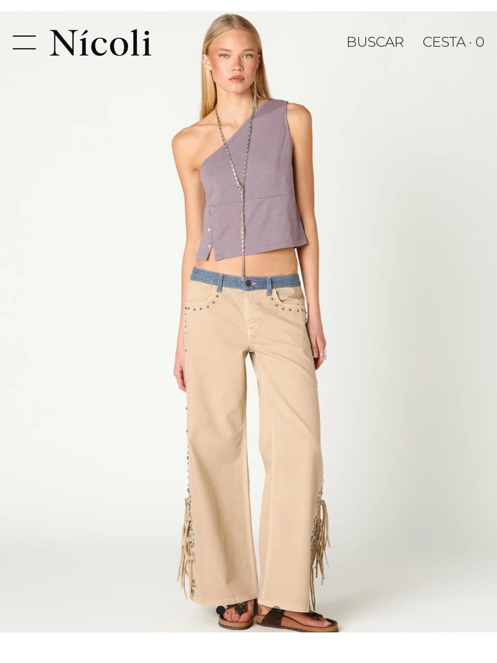 Beige Fringe Jeans - Women
